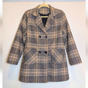 Shein Brown Plaid Double Breasted Blazer Jacket Size Medium